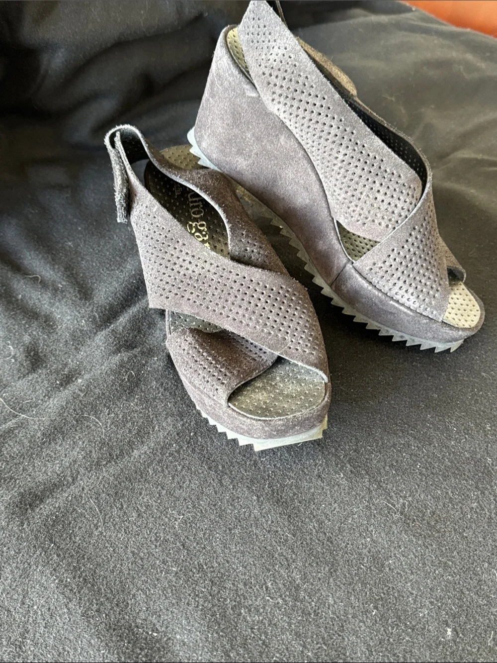 Pedro Garcia Perforated Suede Wedge Sandals - Black